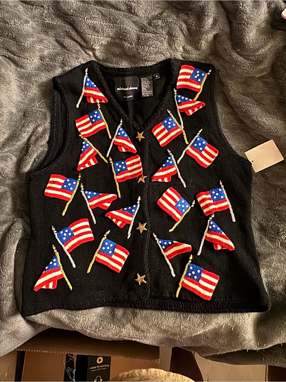 Michael Simon vintage 90s NWOT American flag patriotic USA America sweater vest - Picture 3 of 11